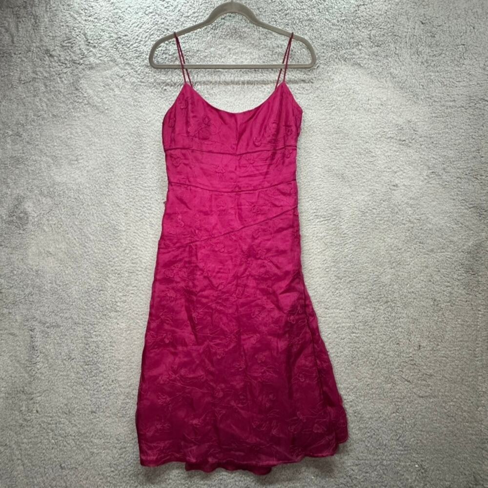 Nicole Miller Women's Size 8 Pink Midi Dress Floral Applique Lined Party Prom